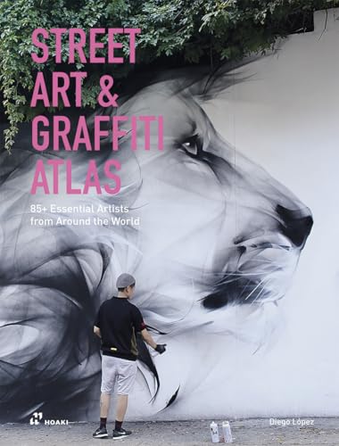 Book cover featuring large-scale mural of a lion’s face and a person.