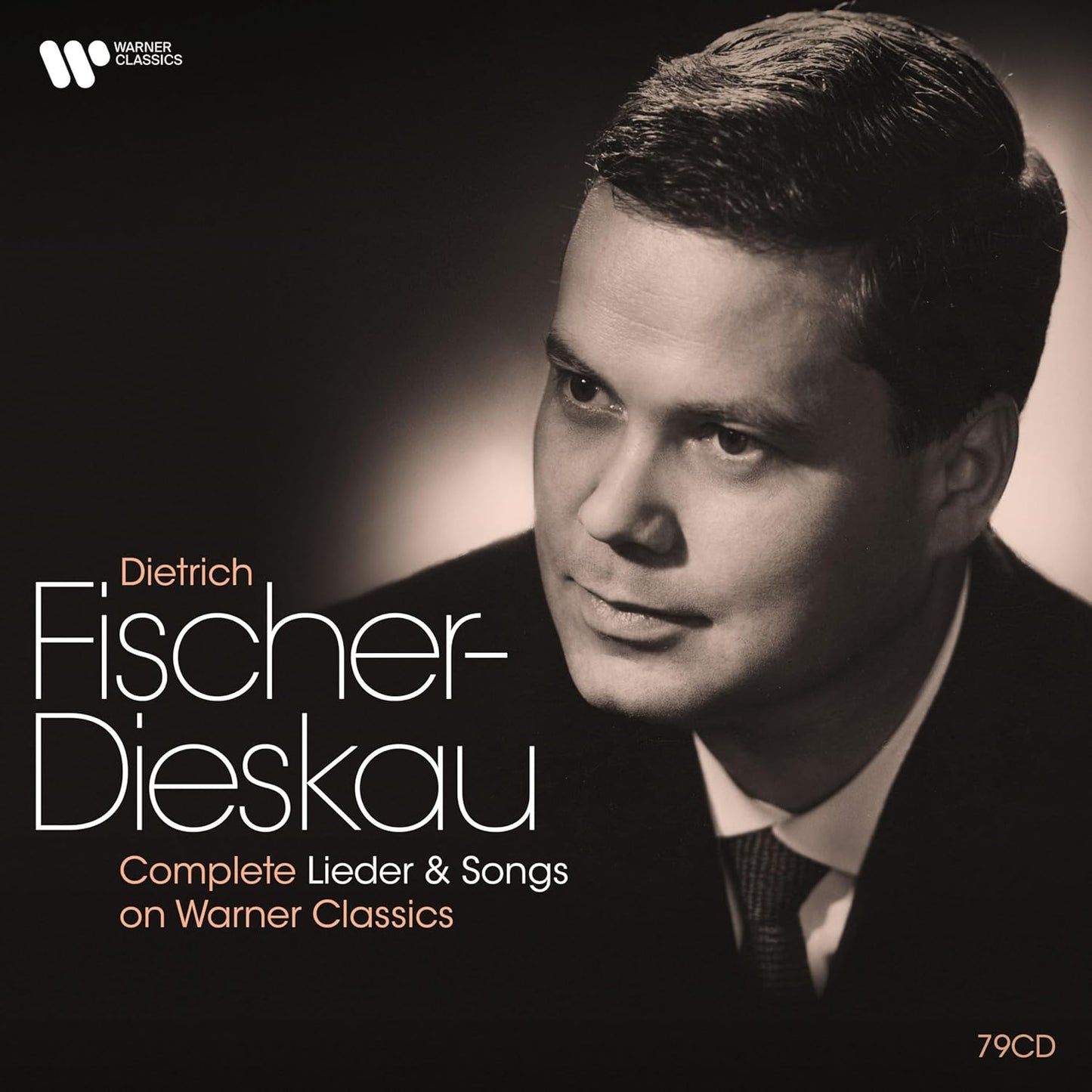 Black and white portrait of Dietrich Fischer-Dieskau on a music box set cover.