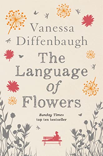 Book cover for The Language of Flowers by Vanessa Diffenbaugh with floral and bench illustrations.
