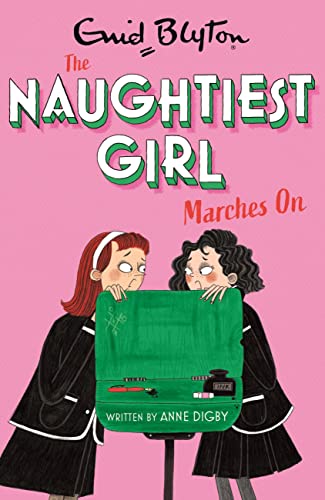 Book cover: two girls in school uniforms looking at a green suitcase.