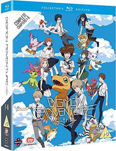 Blu-ray cover featuring characters from Digimon Adventure Tri amongst clouds.