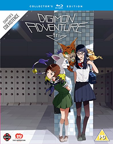 “Digimon Adventure tri.” Blu-ray cover featuring anime characters in a city.
