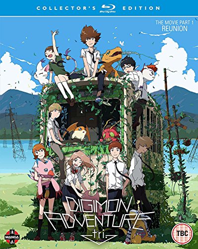 Digimon Adventure Tri: The Movie Part 1 Blu-ray cover with characters on a rooftop.
