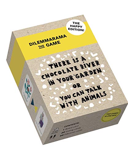Beige Dilemmarama game box with yellow accents and text posing a choice.