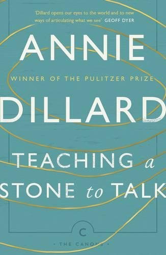 Book cover of Teaching a Stone to Talk by Annie Dillard on teal background.