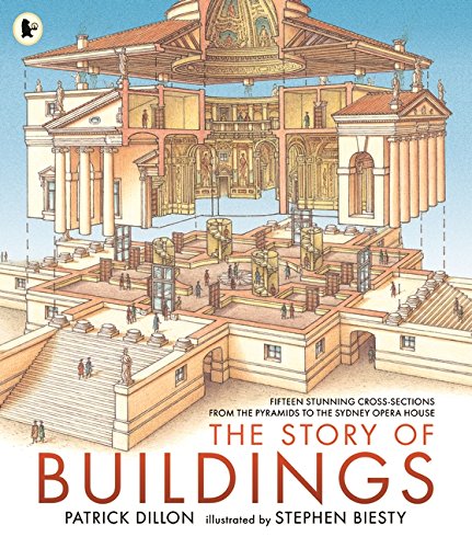 An architectural cross-section illustration of a classical building with its roof lifted off.