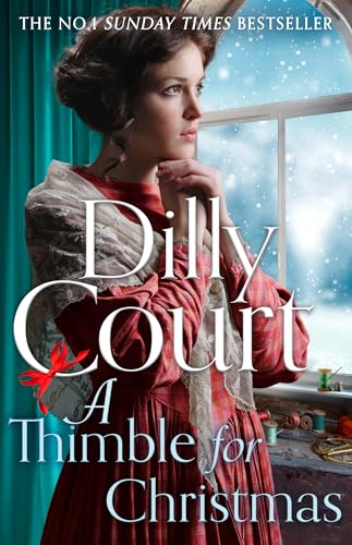 Book cover: woman in red dress looking out a snowy window.