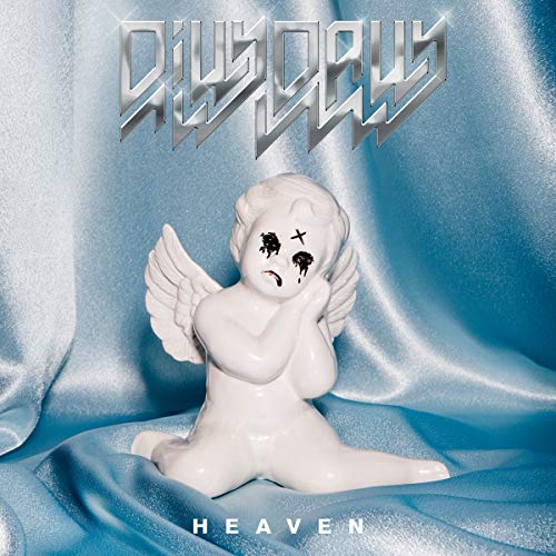 “Heaven” vinyl cover: white angel statue with black tears on blue fabric.
