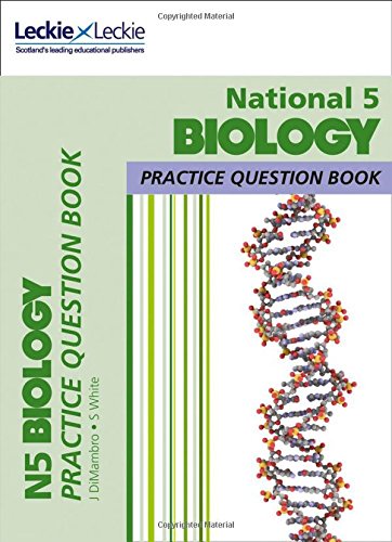 National 5 Biology practice question book cover with DNA illustration.