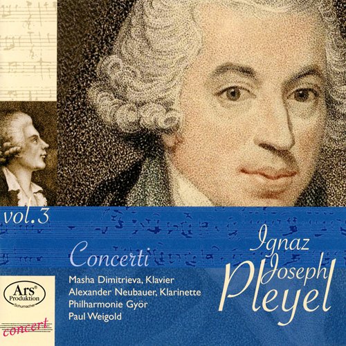 "CD cover featuring a portrait of Ignaz Joseph Pleyel with blue background and white text."