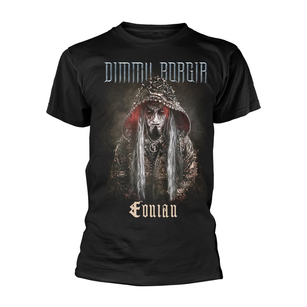 Black t-shirt with hooded figure and band name "DIMMU BORGIR - EONIAN".
