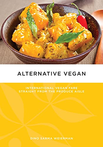 Cookbook cover featuring orange curry with greens, titled “Alternative Vegan.”