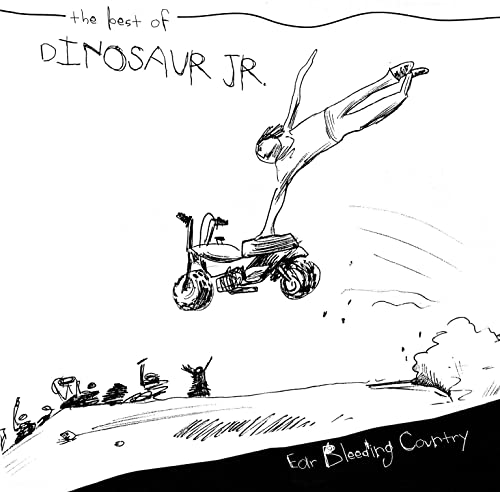 Dinosaur Jr. album cover: black and white sketch of a boy on a bicycle.