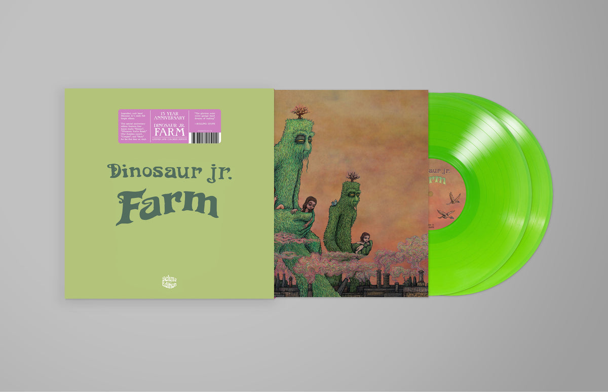 Dinosaur Jr. "Farm" 15 Year Anniversary vinyl record, green with illustrated cover.
