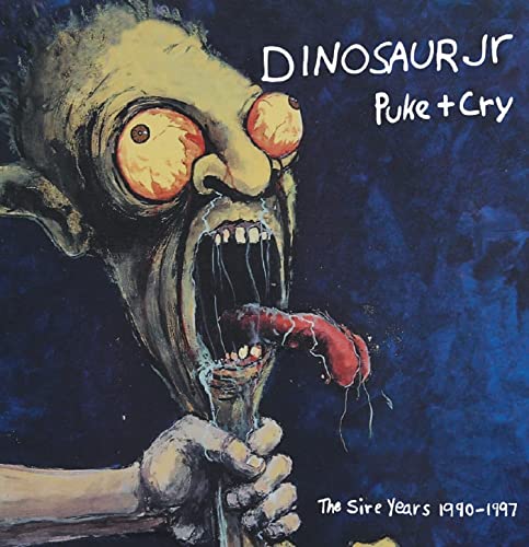 Dinosaur Jr. “Puke + Cry” album cover: distorted face screaming with a tongue.