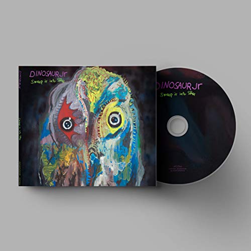 Dinosaur Jr. "Sweep It Into Space" CD with colorful, abstract owl artwork.