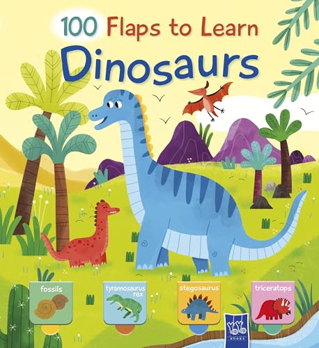 Children’s book cover with colorful illustrations of various dinosaurs and plants.