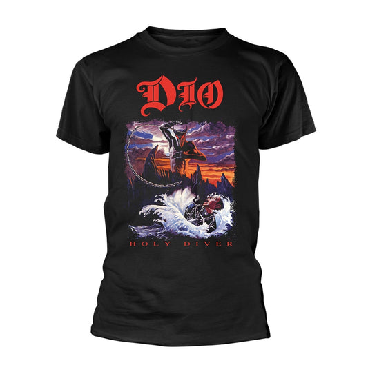 Black t-shirt with "DIO" logo and "Holy Diver" album artwork print.