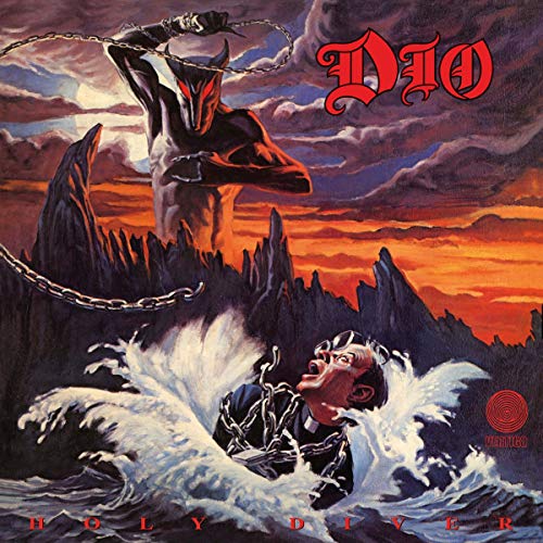 Dio’s “Holy Diver” vinyl album cover: a demonic figure and stormy seascape.
