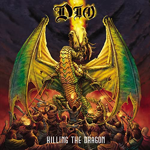 Album cover for Dio’s “Killing the Dragon” featuring a green dragon and battle scene.