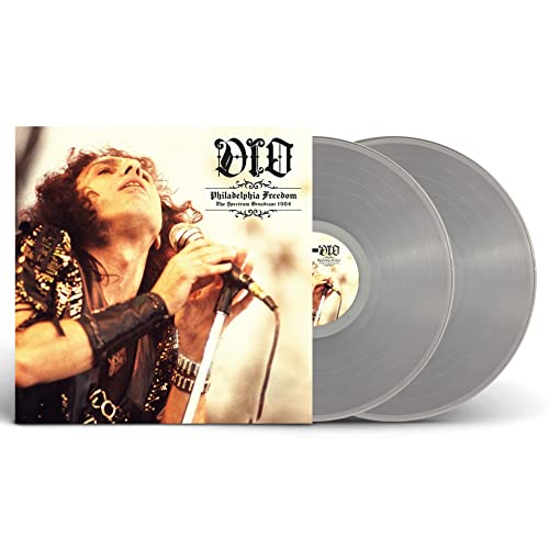 Dio Philadelphia Freedom album cover with two clear vinyl records displayed next to it.