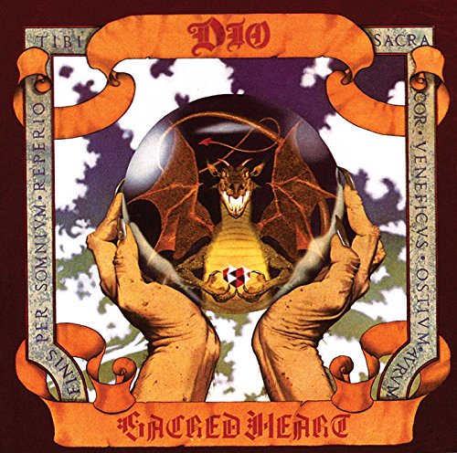 Album cover for Dio’s “Sacred Heart” featuring a dragon in hands.