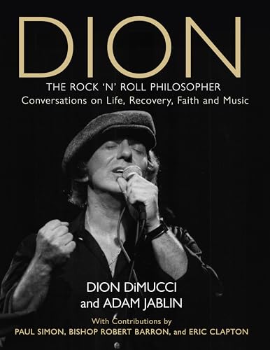 Book cover featuring Dion Dimucci singing into a microphone, black and white.
