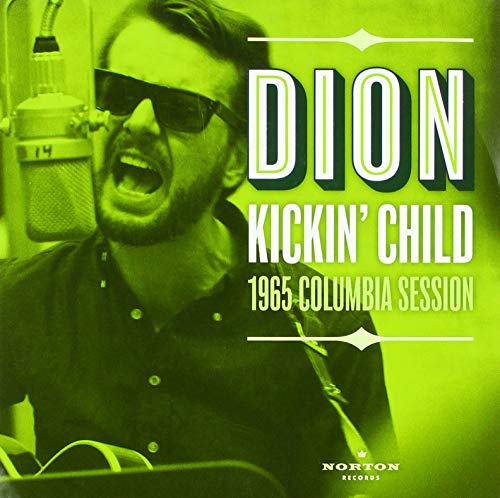 Dion album cover: singer with sunglasses at a microphone, green tint.