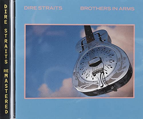 Dire Straits Brothers in Arms CD cover featuring a chrome resonator guitar against sky.