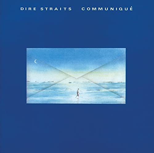 Dire Straits Communiqué album cover featuring a person on a beach inside an envelope.
