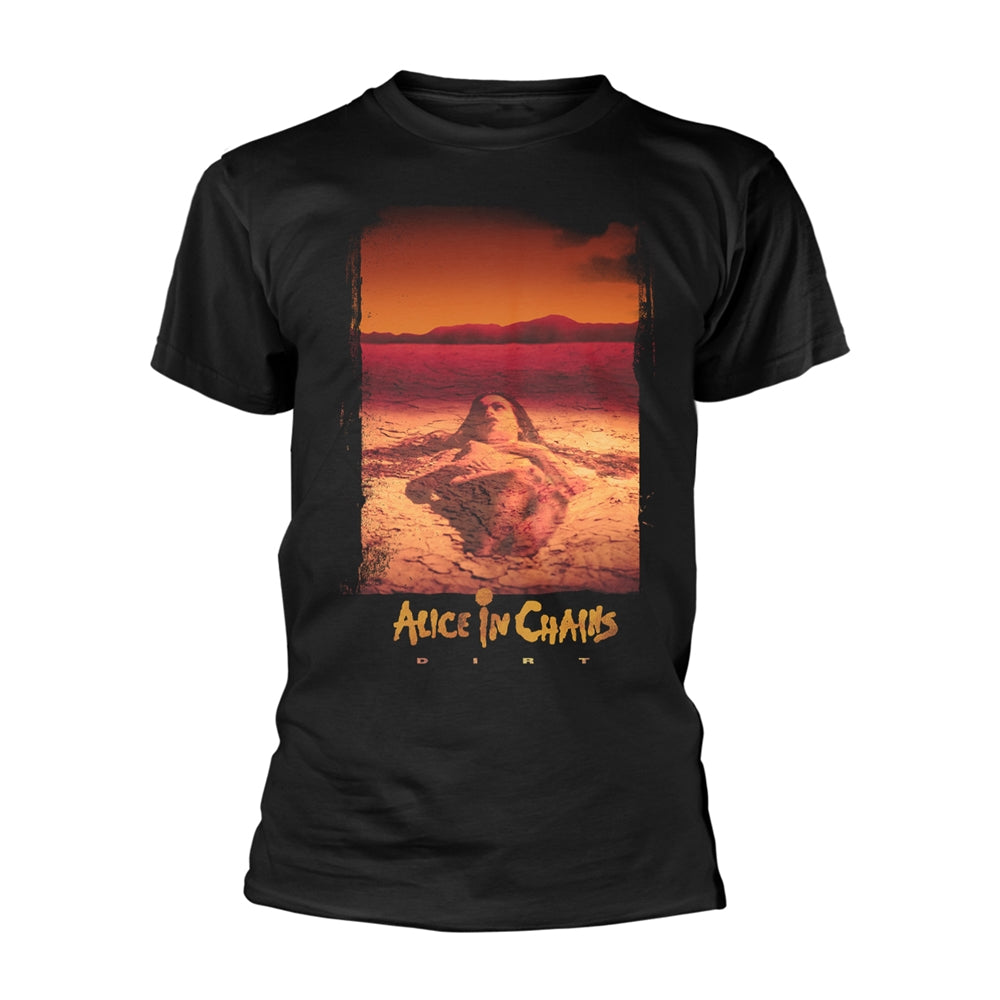 Black t-shirt with album art for Alice in Chains’ “Dirt.”
