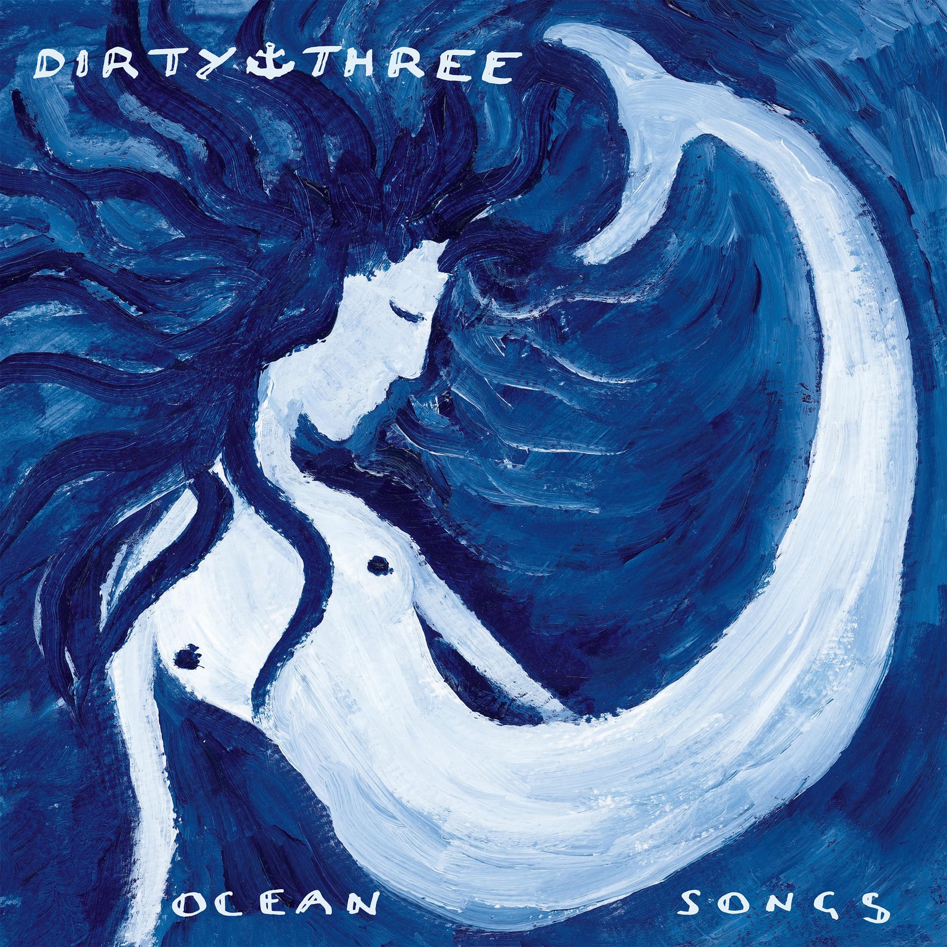 Album cover for Dirty Three’s “Ocean Songs” featuring blue painted figures.