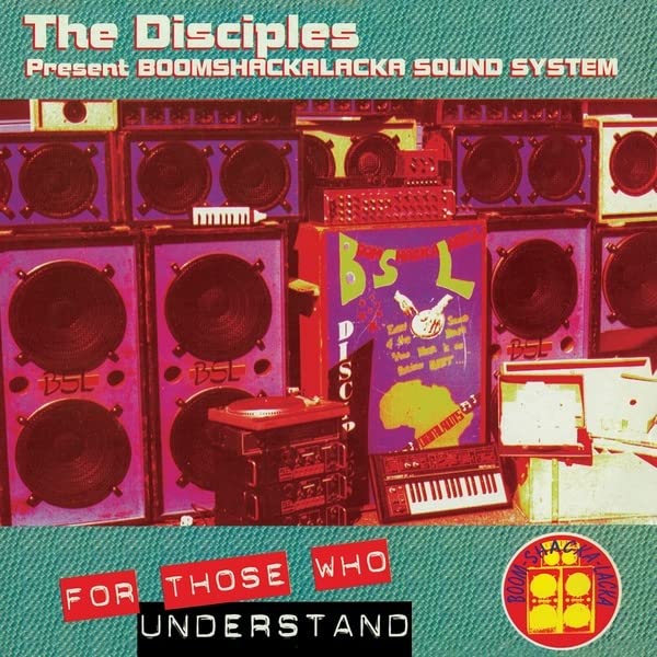 Album cover for "The Disciples" featuring stacked speakers and a keyboard.