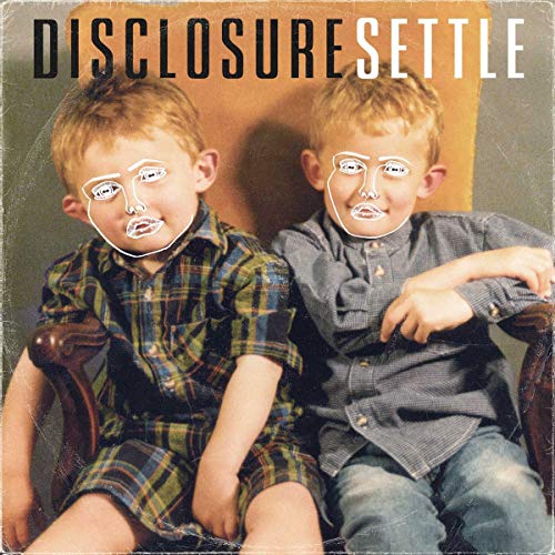 Album cover for Disclosure’s “Settle” featuring two boys with illustrated faces.