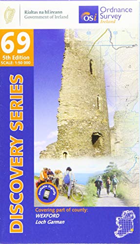 Ordnance Survey Ireland Discovery Series map 69 of Wexford featuring a stone tower ruin.
