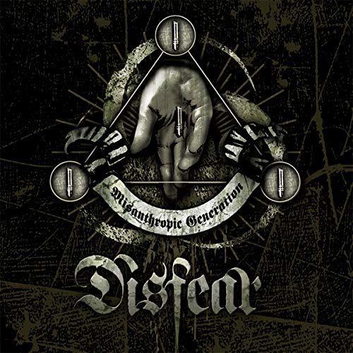CD cover: hand with pills, geometric design, and band name "Disfear".