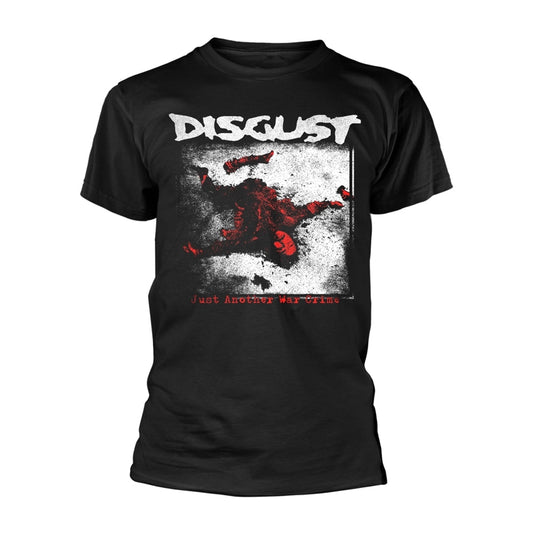 Black t-shirt with distressed "Disgust" band logo and graphic print.