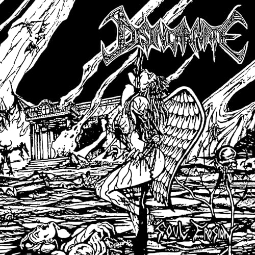 Black and white album cover with gothic imagery and band name "Disincarnate".