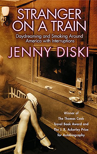 Book cover: woman’s legs in a vintage train car, sepia tone.