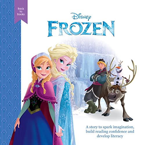 Disney Frozen book cover featuring Anna, Elsa, Kristoff, Sven, and Olaf in a snowy landscape.