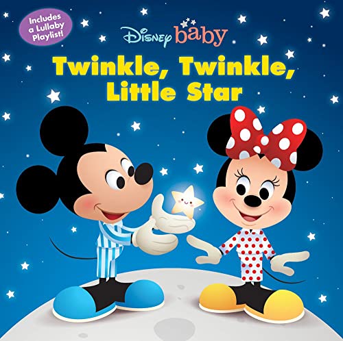 Mickey and Minnie Mouse holding a star on a blue, starry background.