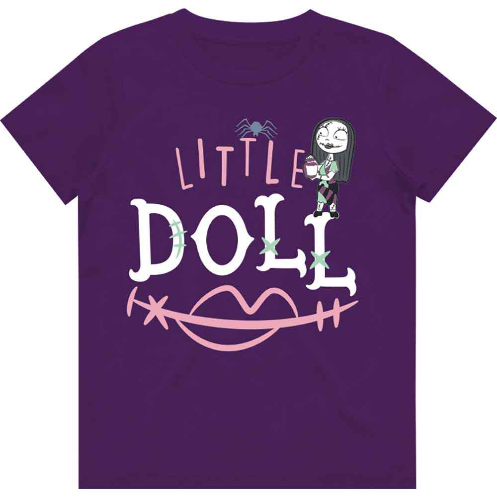 Girl's pale blue t-shirt featuring a small, styled "Nightmare Before Christmas" doll graphic.
