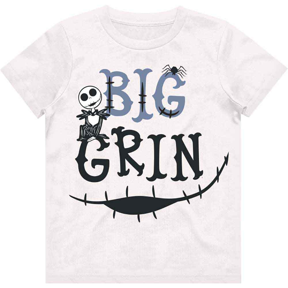 Jack Skellington grinning on a black t-shirt for children age 11-12.