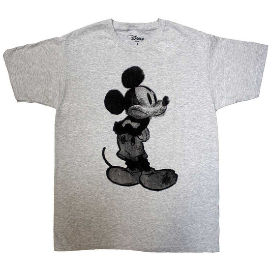 Grey unisex t-shirt with a black and white sketch of Mickey Mouse.