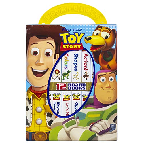 Toy Story book block with Woody, Buzz, and Slinky Dog characters.