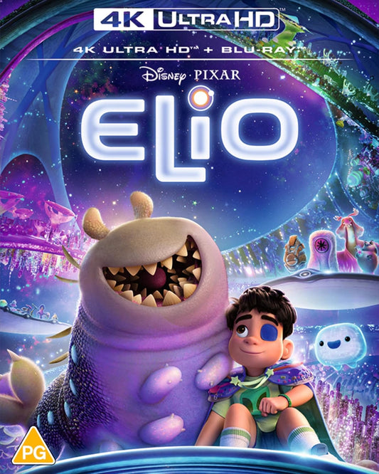 Disney Pixar Elio 4K Ultra HD Blu-ray cover featuring a boy and alien creature.
