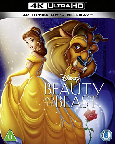 Beauty and the Beast Blu-ray cover featuring Belle and the Beast.