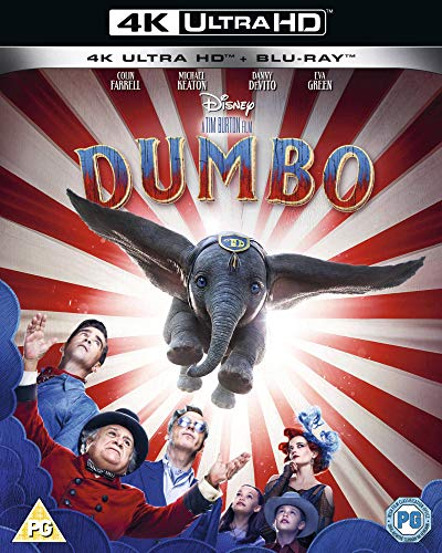Dumbo flying with people watching, Blu-ray cover art.