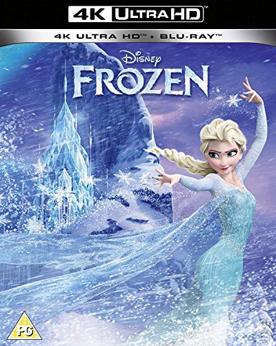 Disney's Frozen 4K UHD & Blu-ray cover featuring Elsa in a blue dress.
