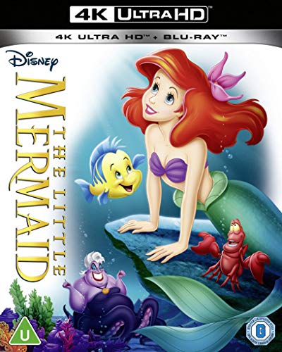 The Little Mermaid" Blu-ray cover featuring Ariel, Flounder, Sebastian, and Ursula.